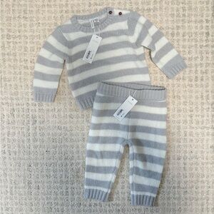 NWT! Janie and Jack - Sweater Set - Baby 6 to 12 Months - Grey and Cream Stripes